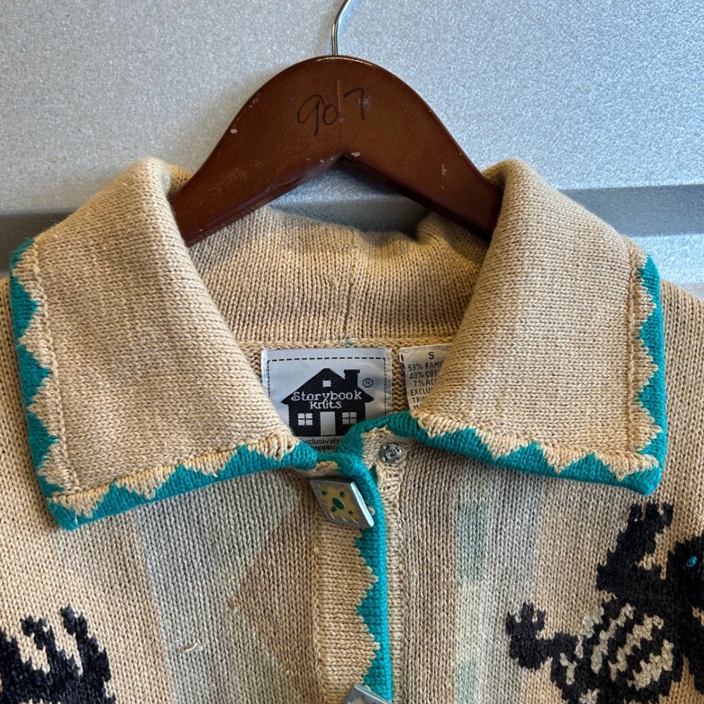 Vintage Storybook Knits Cardigan Small Reptile Lizard Southwest Sweater Beige S - Picture 7 of 9